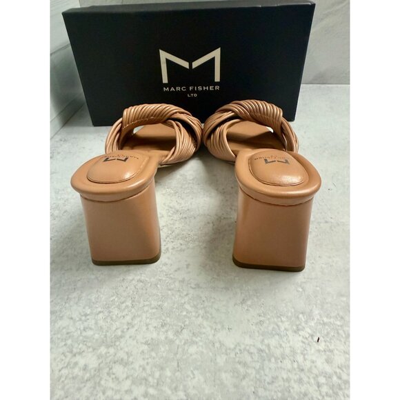Marc Fisher Nude Chunky Heel‎ Mule Sandals Womens Size 6.5 Leather Square Toe - Picture 7 of 11